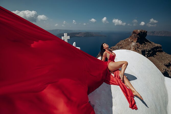 1-Hour Private Santorini Flying Dress Photoshoot - Oia first: blue domes, old stone, and crowds