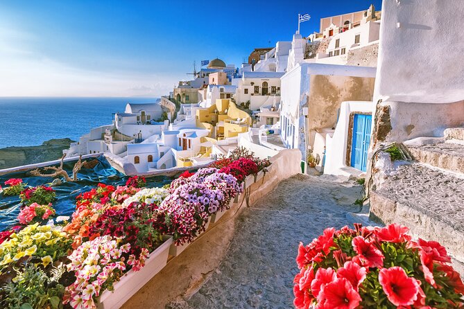5 Hour Skip Tram Lines Cruise-Friendly Tour & Wine Experience - Firostefani gives you your first caldera view