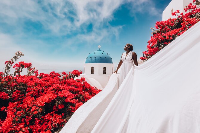 Exclusive Santorini Flying Dress Photoshoot with Pickup - Why Imerovigli works so well for this shoot
