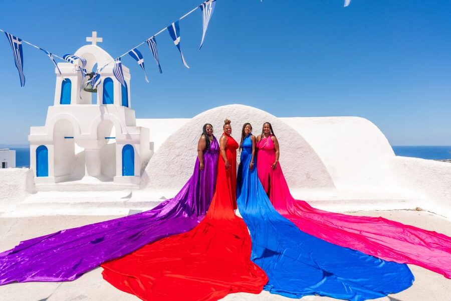 Flying Dress Santorini Photoshoot - Morning, midday, and the problem of bright sun
