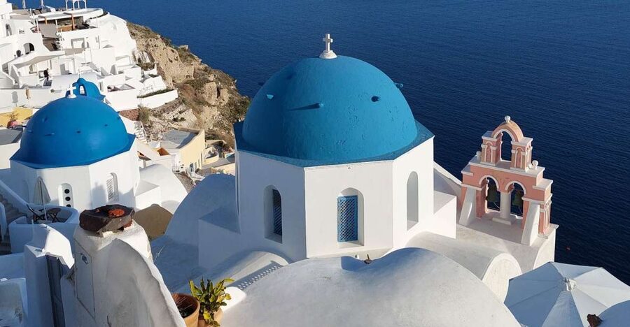 From Santorini: Guided Oia Morning Tour with Breakfast - The Three Bells of Fira in 15 minutes