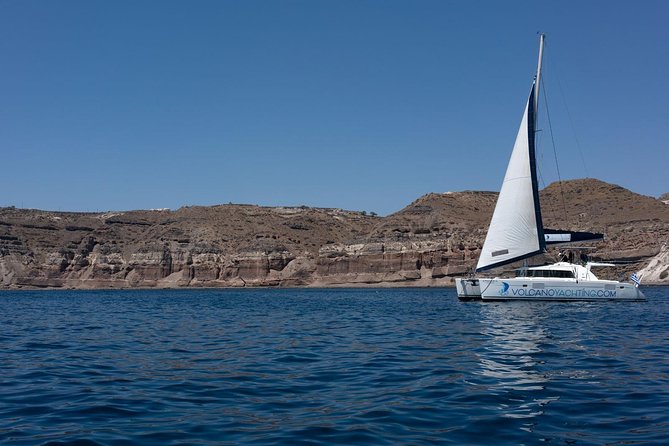 Luxury Caldera Cruise with a rich BBQ meal and drinks! - Sailing toward the volcanic islands