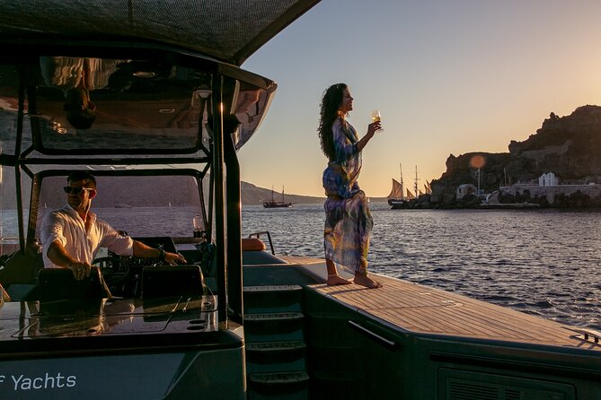 Luxury Private Power Catamaran Tour in Santorini - Sunset sailing changes the mood
