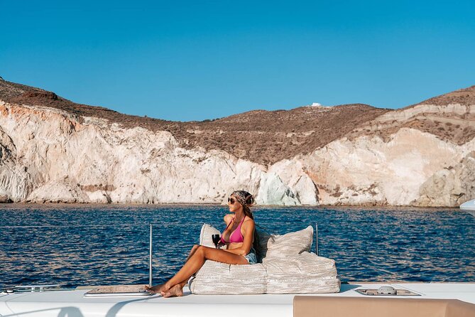 Luxury Santorini Catamaran Cruise: Lunch, BBQ, Drinks, Transfers - The hot springs and Santorini’s volcanic character