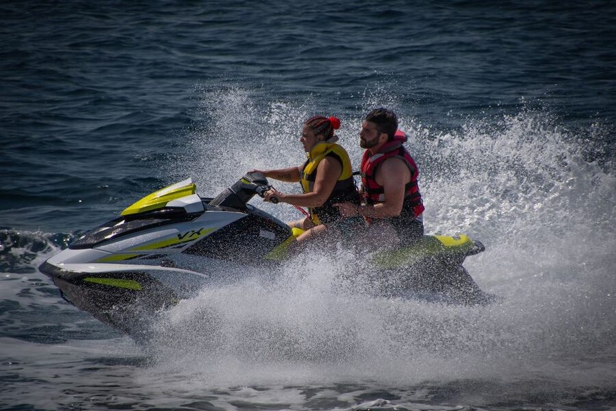 Perivolos: Private South Coast Discovery on a Jet Ski - Leaving Perivolos on a two-seat jet ski