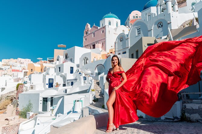 Photoshoot in Flying Dresses in Santorini - Timing, sun, and Santorini heat