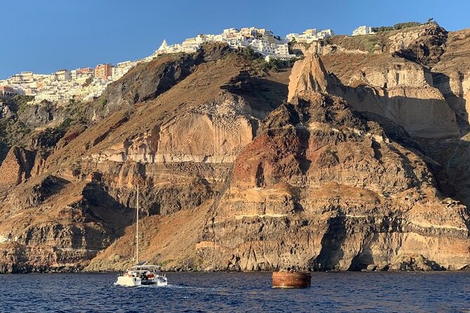 Private Luxury Santorini Catamaran Cruise with Port Pickup - The private boat and what you actually get