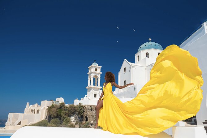 Professional Flying Dress Photoshoot In Santorini - Key points to know before you book