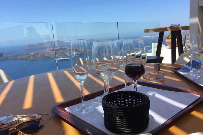 Santorini 3 and half Hour Wine Tour Day/Sunset - Venetsanos Winery: wine with a sea-facing setting