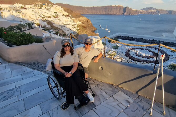 Santorini: 4hr Wheelchair Private Accessible Tour - Kamari Beach brings volcanic sand into the picture