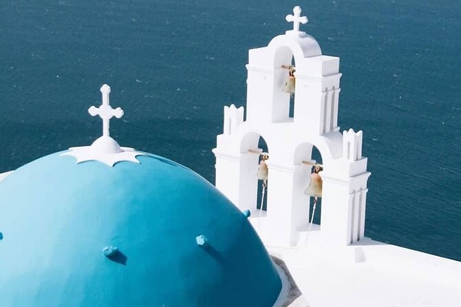 Santorini Cable Car-Free & Stress-Free Private Island Tour - Firostefani frames the classic Santorini view
