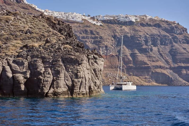 Santorini: Caldera Classic Catamaran Cruise w/ Meal & Drinks - White Beach and Mesa Pigadia