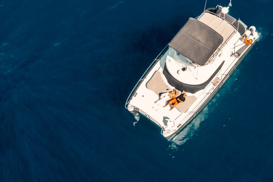 Santorini: Caldera Private Power Catamaran Cruise - A proper Greek meal served on board