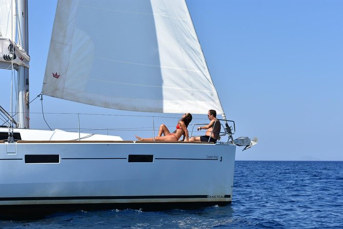 Santorini Caldera Private Sailing Boat Cruise - Red Beach gives the cruise an immediate start