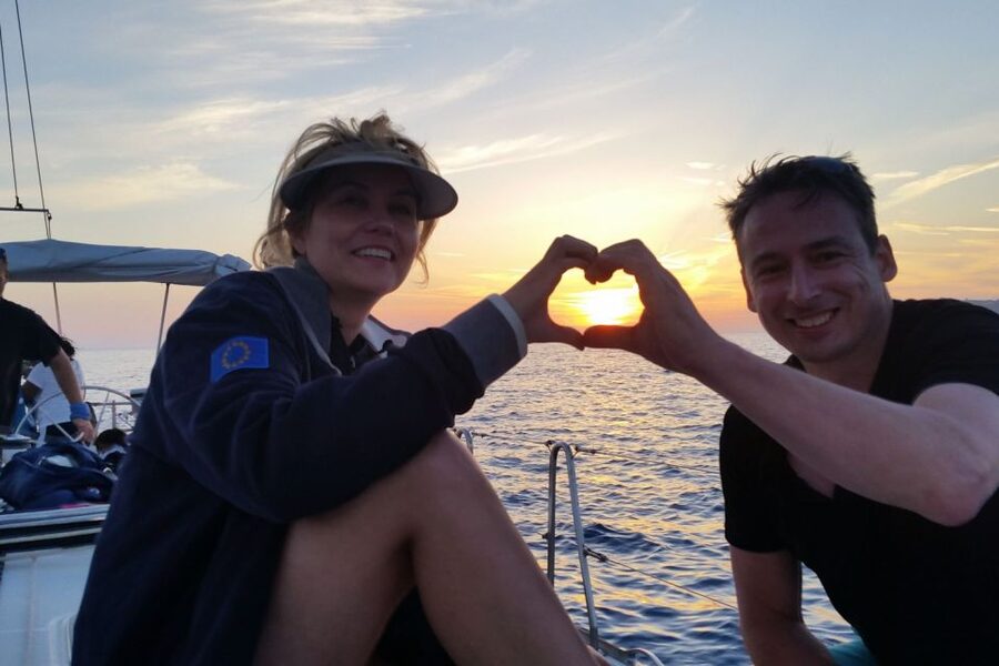Santorini Caldera: Sunset Sailing Cruise with Meal - Palea Kameni, volcanic water, and dinner
