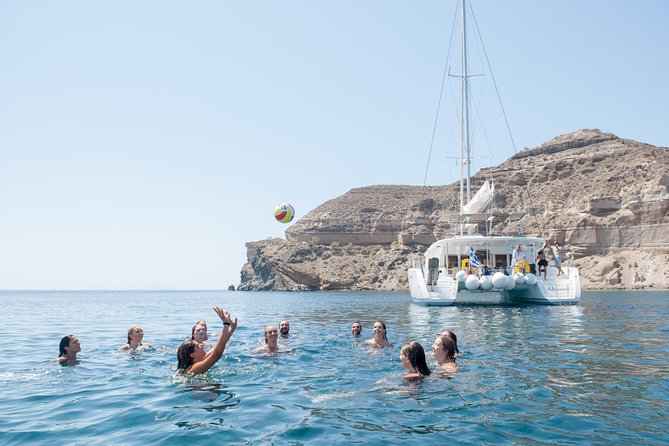 Santorini Catamaran Cruise with Fresh Meal and Open Bar - What the pickup and boat routine are really like
