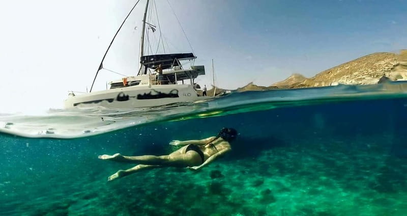 Santorini: Catamaran Cruise with Fresh Meal & Open Bar - Red Beach and White Beach from the sea