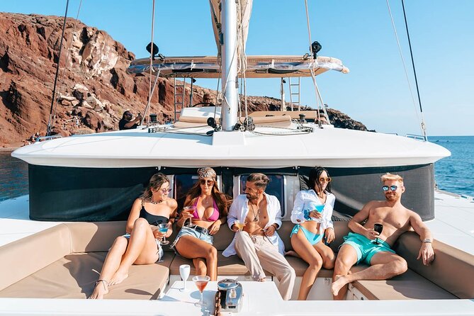Santorini Catamaran Cruise: with Lunch, BBQ, Open Bar, Transfers - The caldera views are best on the return