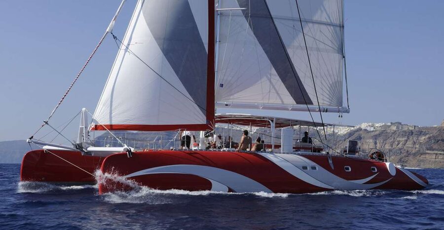 Santorini: Dream Catcher 5-hour Sailing Trip in the Caldera - Red Beach, White Beach, and the first swim stops