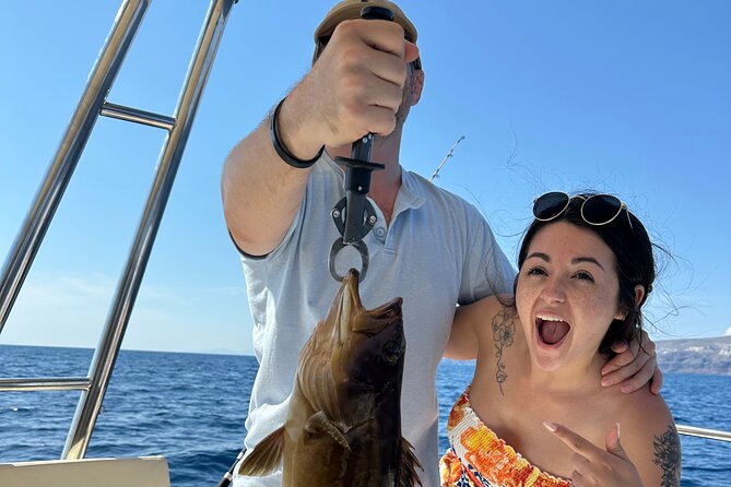 Santorini Fishing Private Cruise boat tour - BBQ, Snorkeling - A BBQ made from the day’s catch