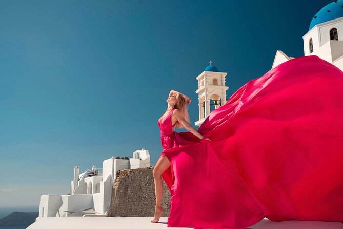 Santorini Flying Dress Experience - Choosing a flying dress before the camera comes out