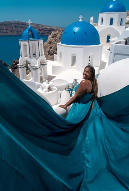 Santorini: Flying Dress Photoshoot Private Entry to Blue Dom - Key points to know before booking