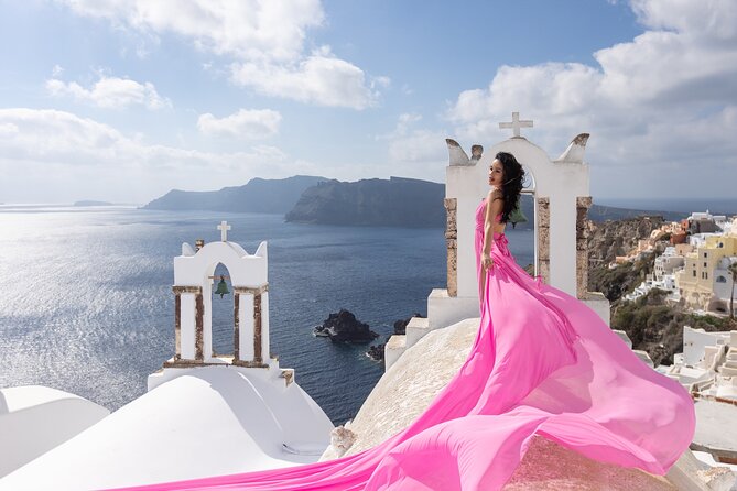 Santorini Flying Dress Photoshoot with a Pro Photographer - What the flying dress idea really adds