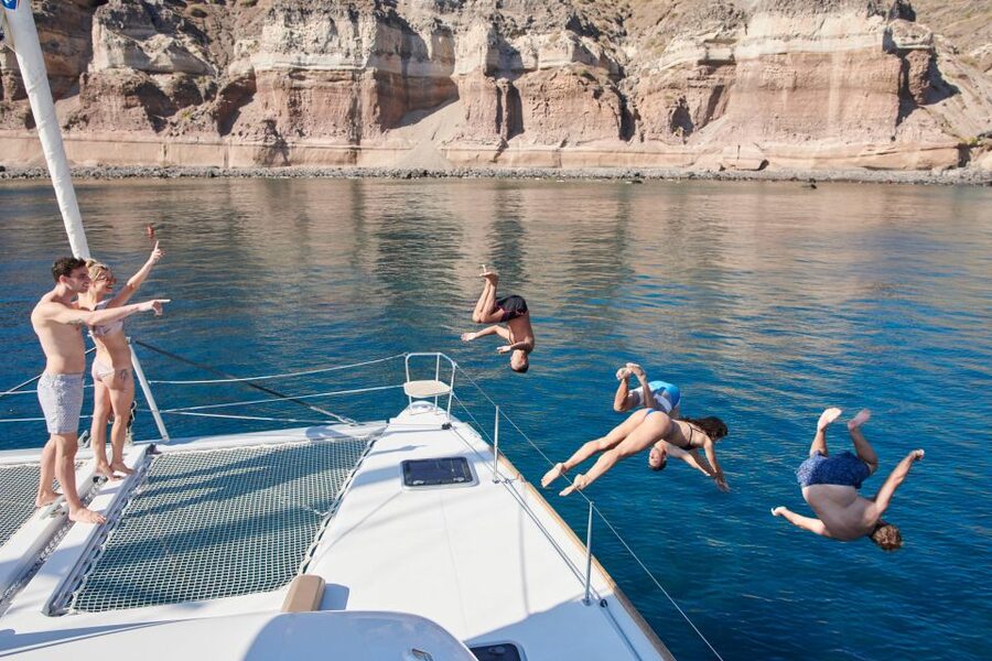 Santorini Gold Catamaran Cruise with Snorkel, BBQ & Open Bar - Key points before you book