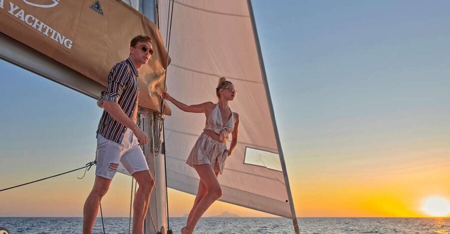 Santorini Gold Catamaran Cruise with Snorkel, BBQ & Open Bar - Vlychada Marina starts the day simply