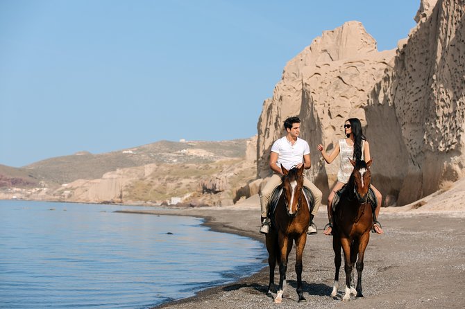 Santorini: Horse Riding to the Black Sandy Beach (Eros beach) - Photos, helmets, saddlebags, and the practical details