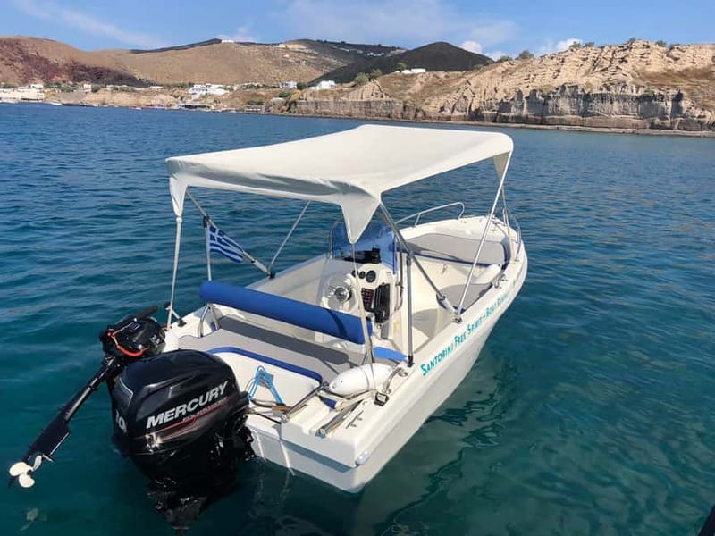 Santorini: License-Free Boat Rental with Ice, Water, & Fruit - Meeting Sasha at the Notos Hotel pier
