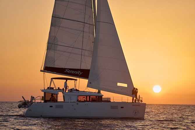 Santorini Oia: Private Sunset Catamaran Cruise with BBQ & Drinks - White Beach and Red Beach