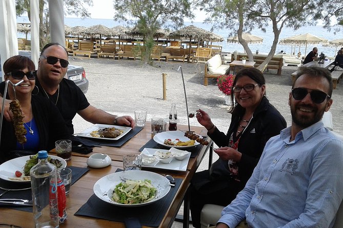 Santorini Popular Destinations - Perivolos, Black Beach, and lunch by the water