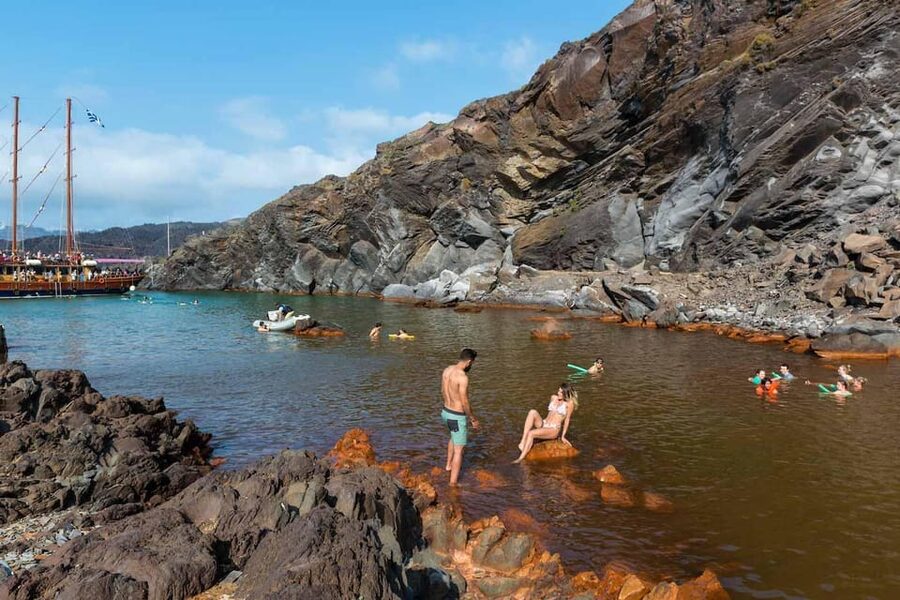 Santorini Port: Cruise to Volcano, Hot Springs & Thirassia - The Palea Kameni swim stop