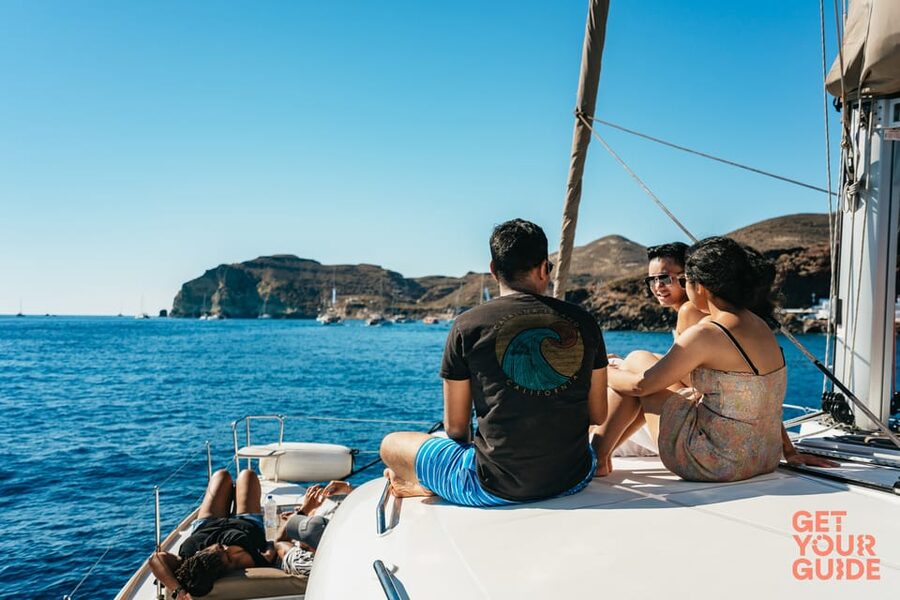 Santorini: Private Catamaran Tour with BBQ Meal and Drinks - Lunch beside the volcano