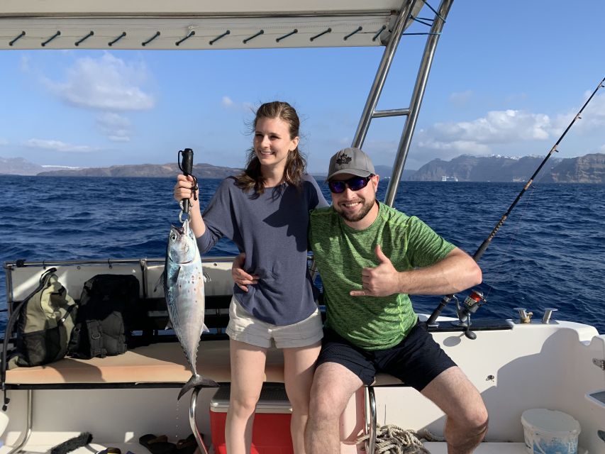 Santorini Private Cruise boat fishing tour - BBQ, Snorkeling - A Greek lunch made from the catch