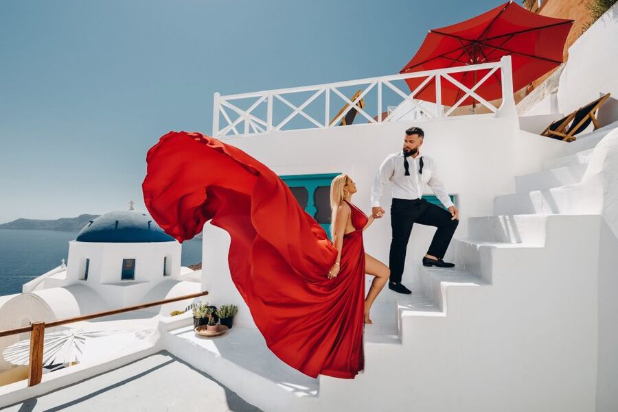 Santorini: Private Flying Dress Photoshoot Experience - Choosing one dress from more than 60 styles