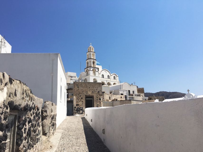 Santorini: Pyrgos, Winery & Oia - Pyrgos: blue domes without Oia’s full crush