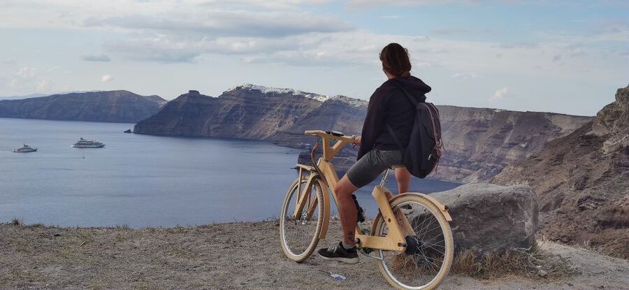 Santorini's Handcrafted Wooden E-Bike Rental - Starting at Perissa and Perivolos Beach