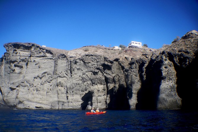 Santorini: Sunset Sea Kayak with Light Dinner with Pick-up Option - Kambia Beach and the long golden hour