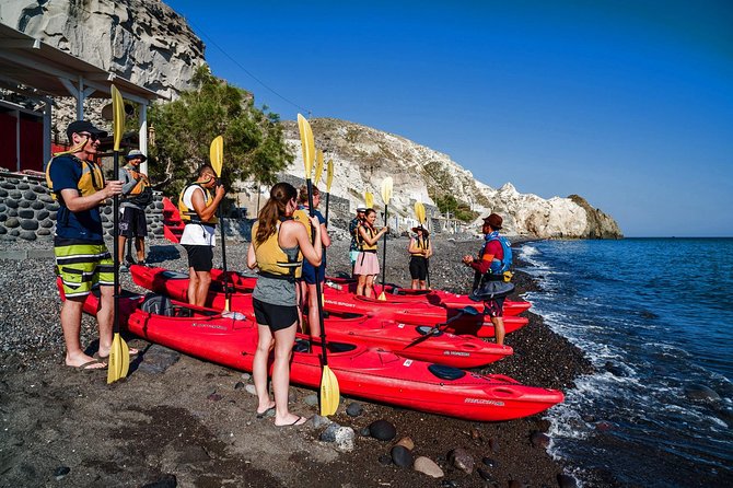 Santorini: Sunset Sea Kayak with Light Dinner with Pick-up Option - Mesa Pigadia and the first stretch along the coast