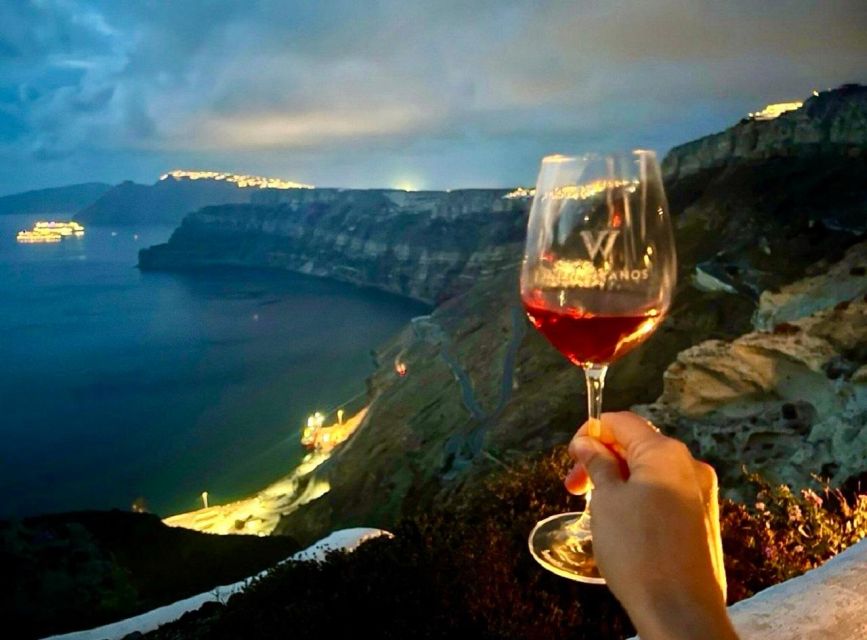 Santorini: Tour of Wineries with Wine Tasting & Food - The final stop: sunset wine beside the caldera