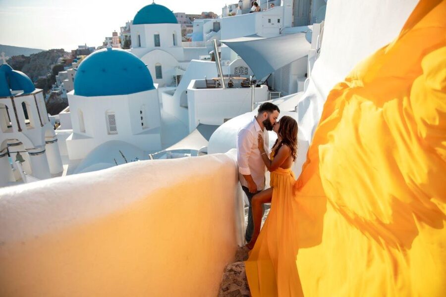 Santorini: Unique Flying Dress Photoshoot Experience - The flying dress, comfort, and wind