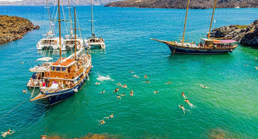 Santorini Volcano, Hot Springs Adventure - Walking across Nea Kameni’s volcanic ground