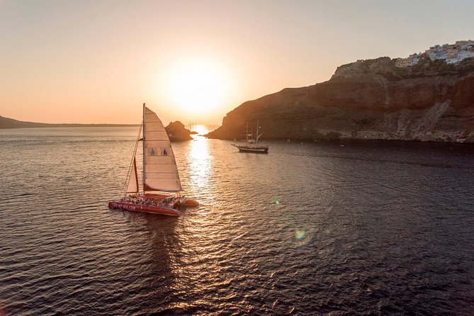 Sunset Sailing Catamaran Cruise in Santorini with BBQ and Drinks - The Hot Springs near Palea Kameni